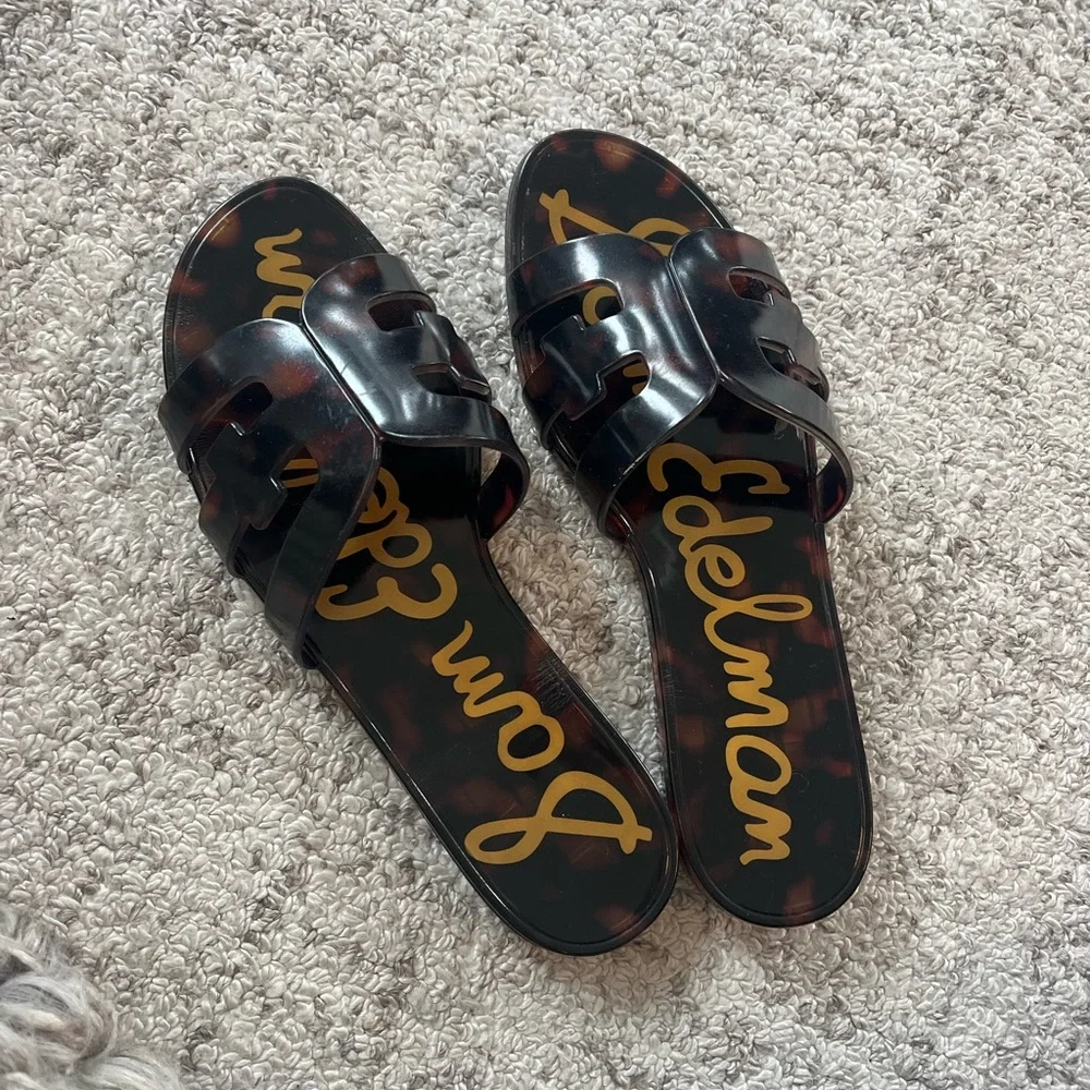 Sam Edelman Tortoiseshell Slip-On Sandals - Brown/Black Sz 8 - Picture 11 of 13